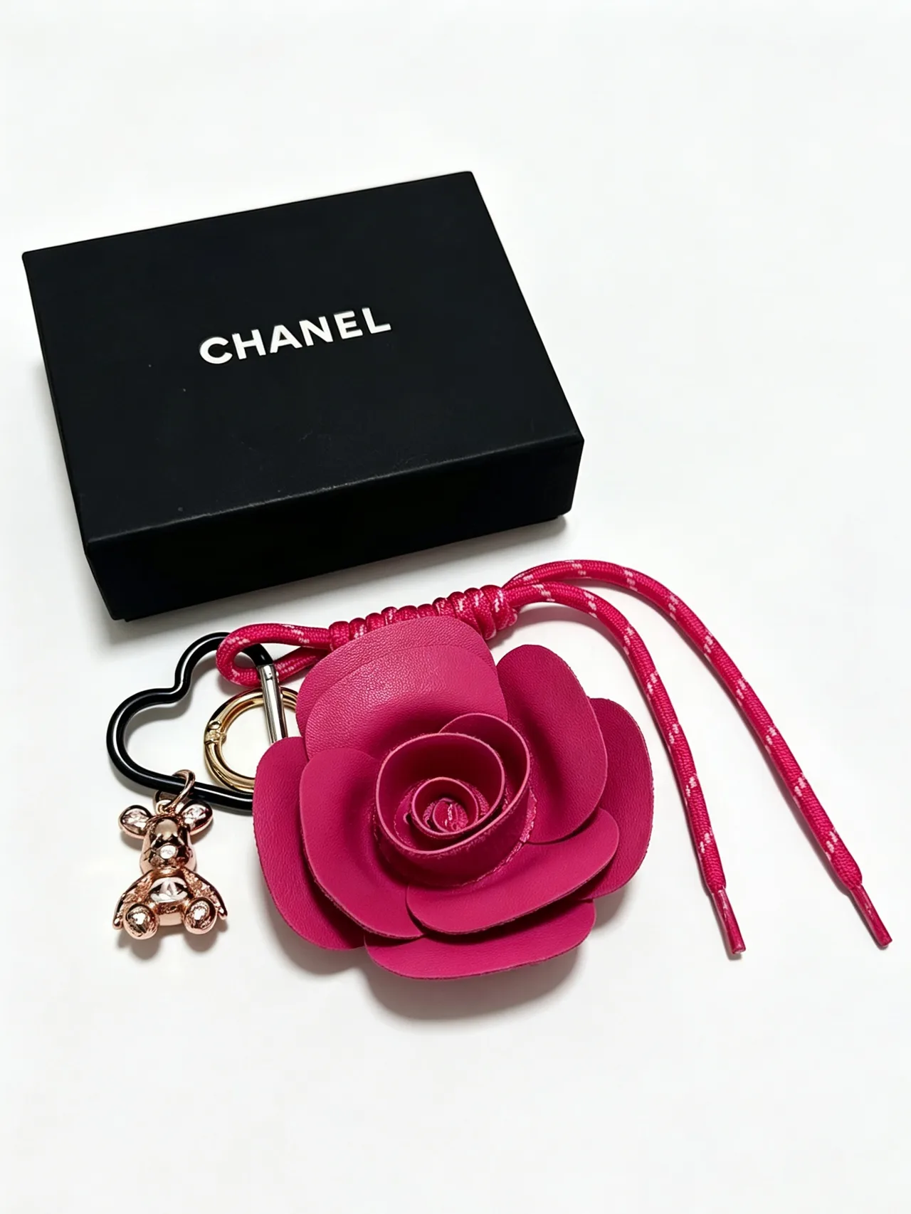 Chanel Woven Rose Keychain in Pink · view 6