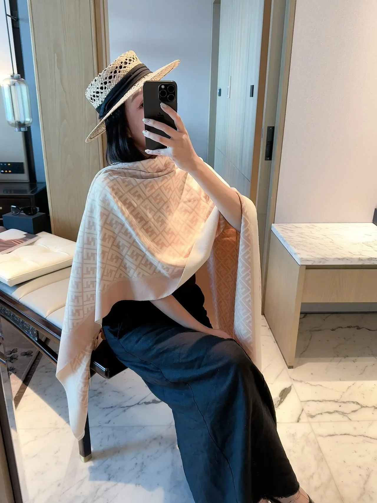 Fendi FF Border Scarf in Orange & Cream & Brown · view 7