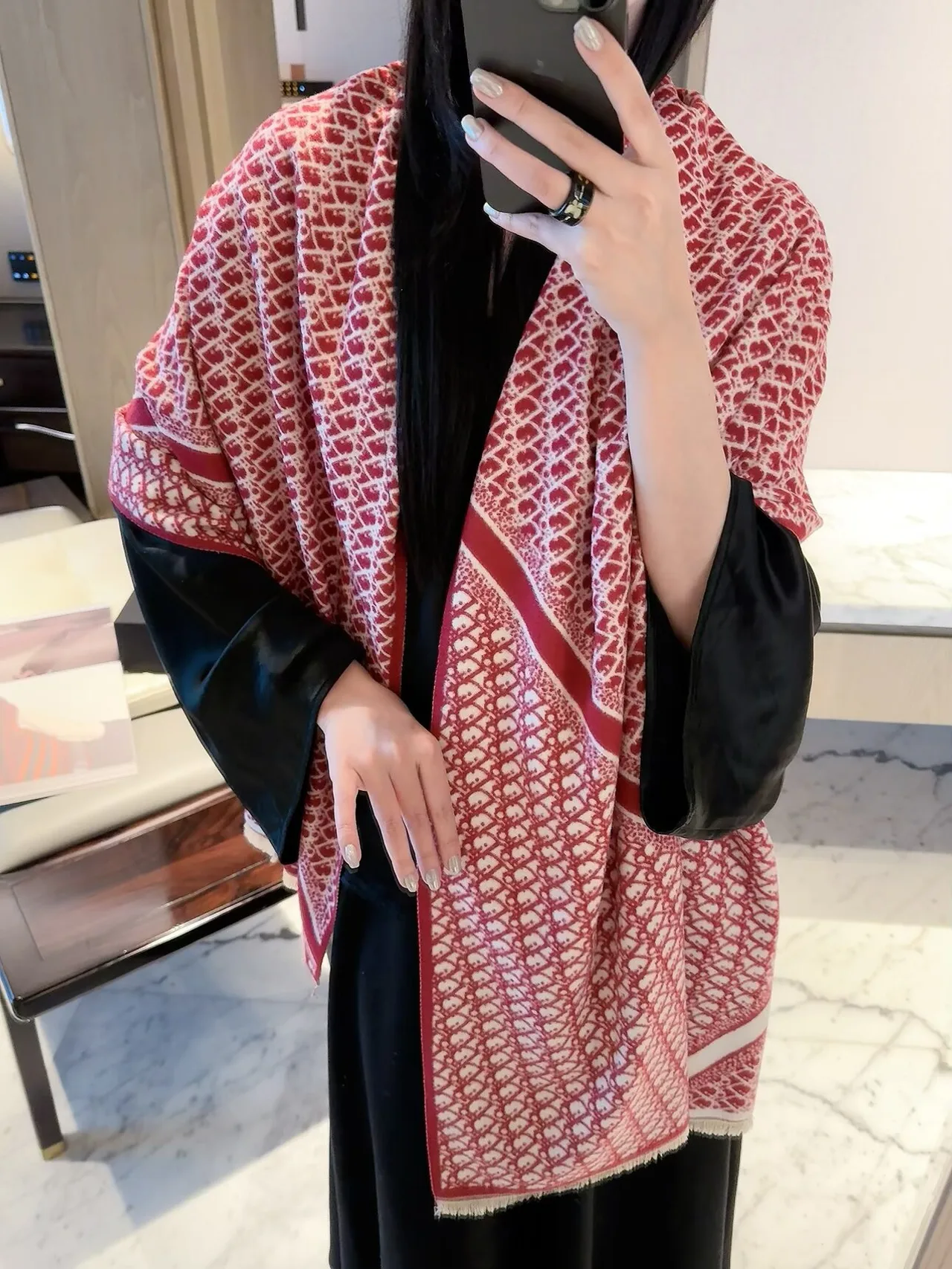 Dior Patterned Scarf in Blue & Grey & Pink · view 8