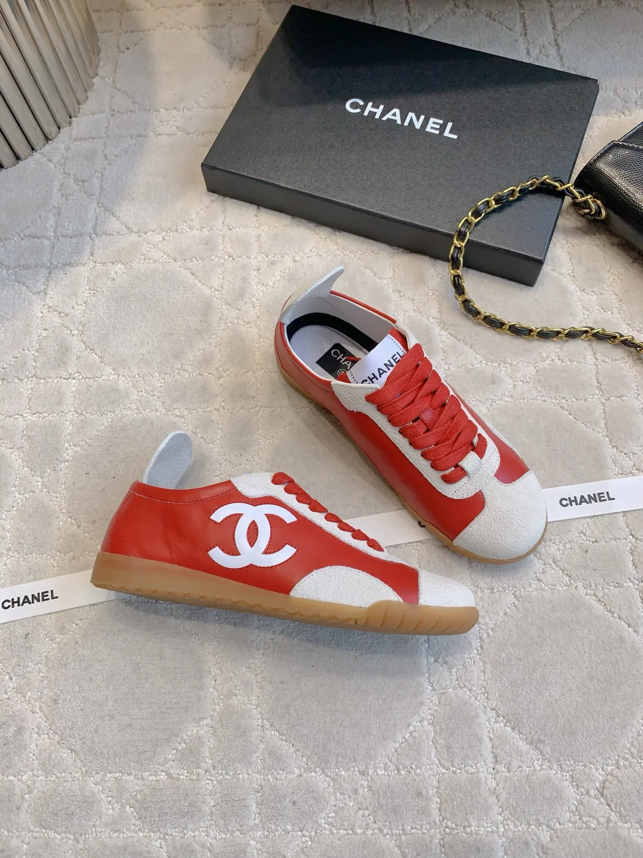 Chanel Calfskin Sneakers in Red · view 4