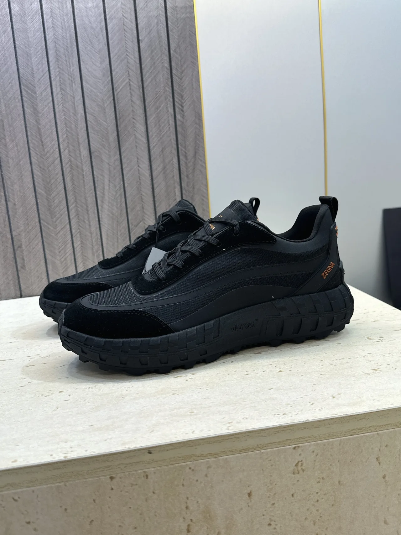 Zegna Suede-Look Round-Toe Sneakers in Black · view 5