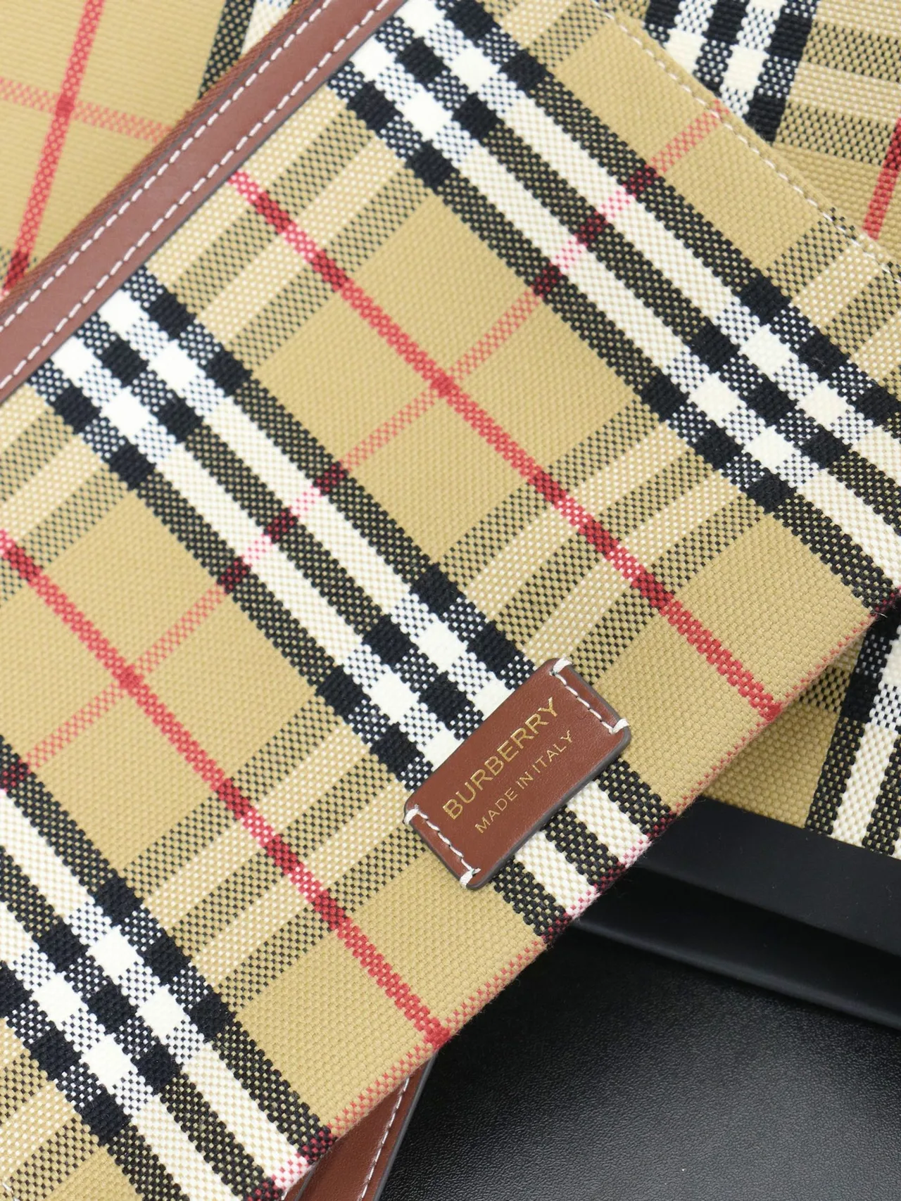Burberry Reversible Check Cotton Canvas Tote in Beige · view 7