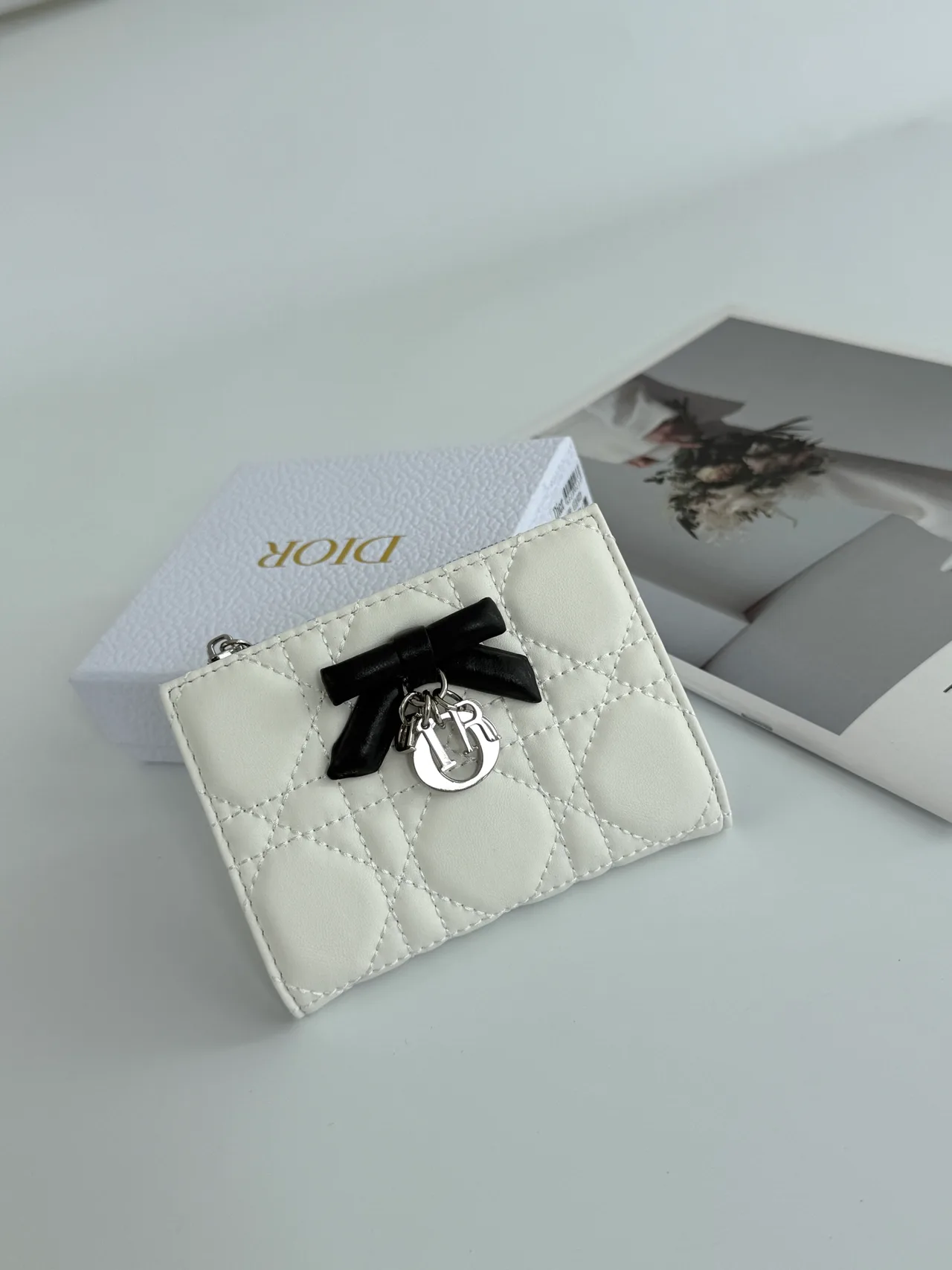 Dior Lambskin Quilted Wallet in White · view 1