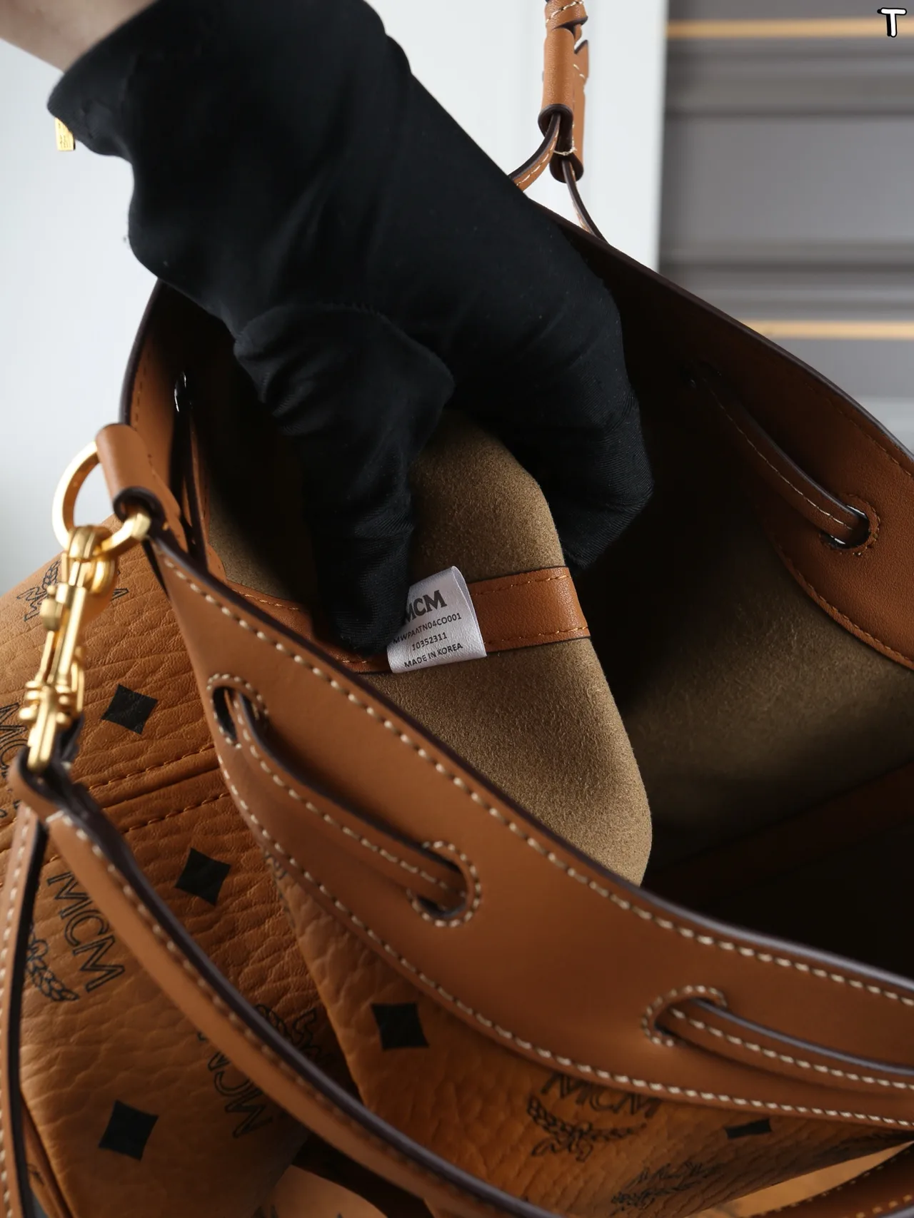 MCM Dessau Bucket Bag with Detachable Pouch in Brown · view 9