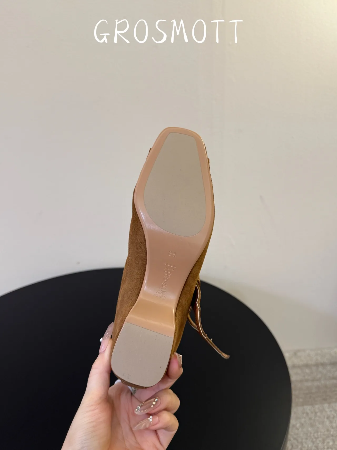 Sheepskin Suede-Look Square-Toe Buckle Ankle Boots in Brown · view 6