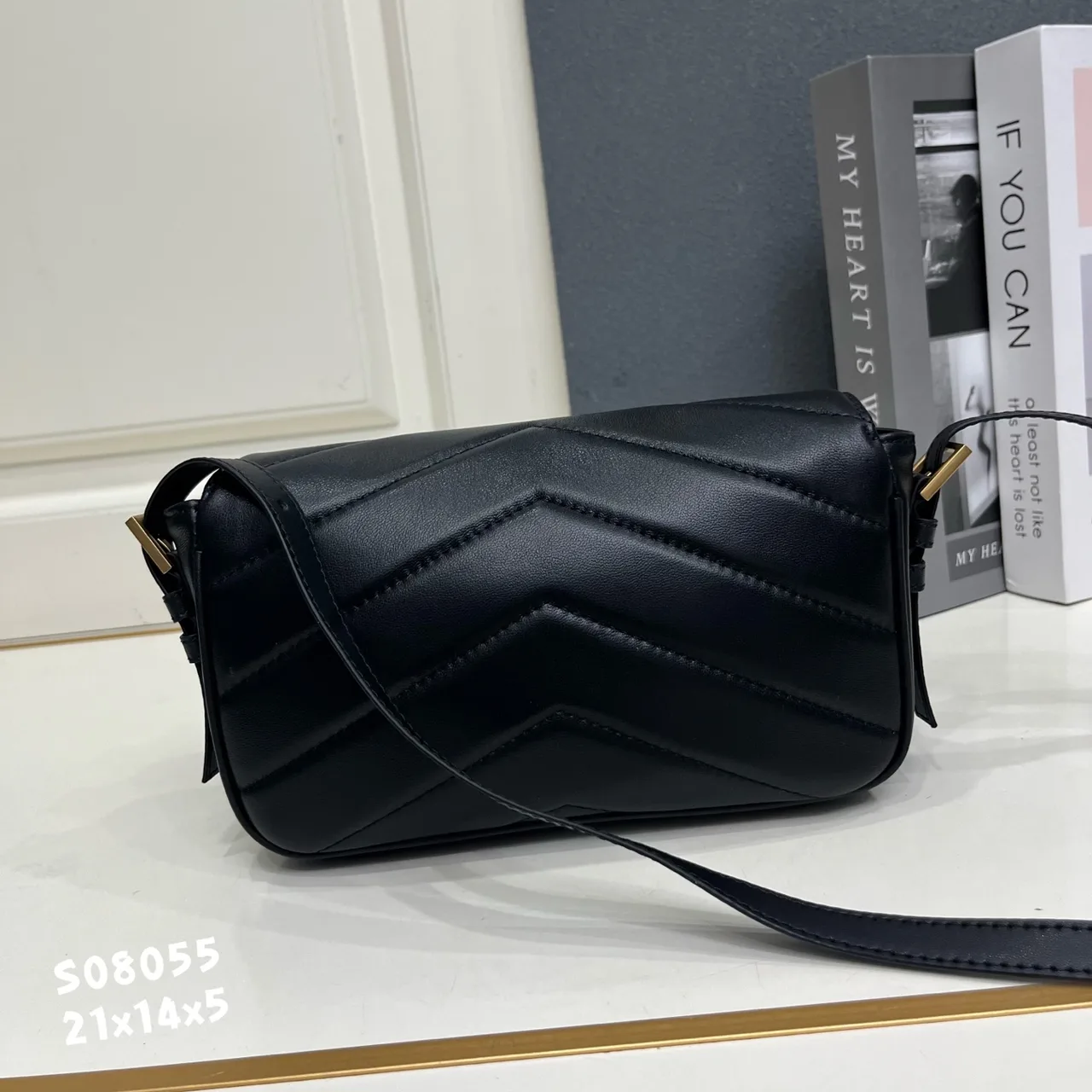 Saint Laurent Sheepskin Quilted Glossy Crossbody Bag in Black · view 2