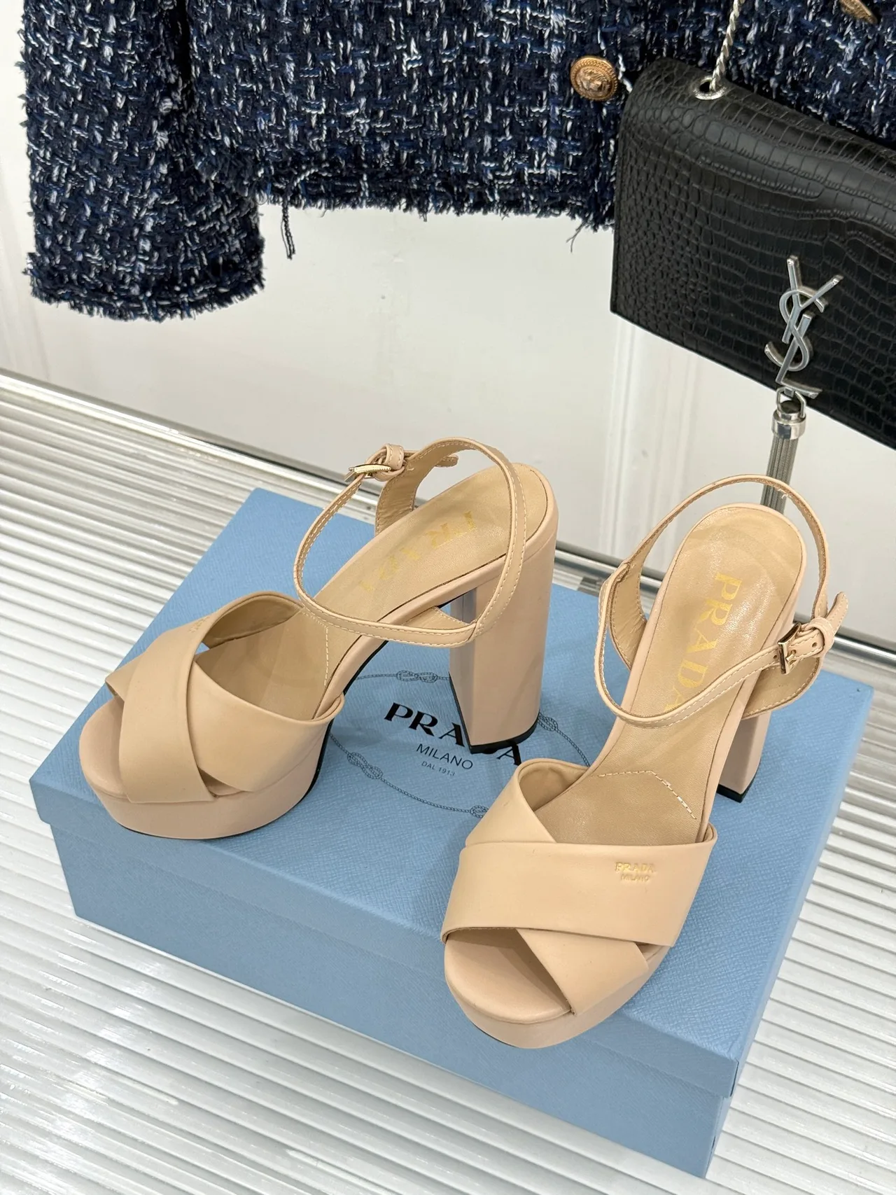 Prada Denim Sandals in Beige · view 2
