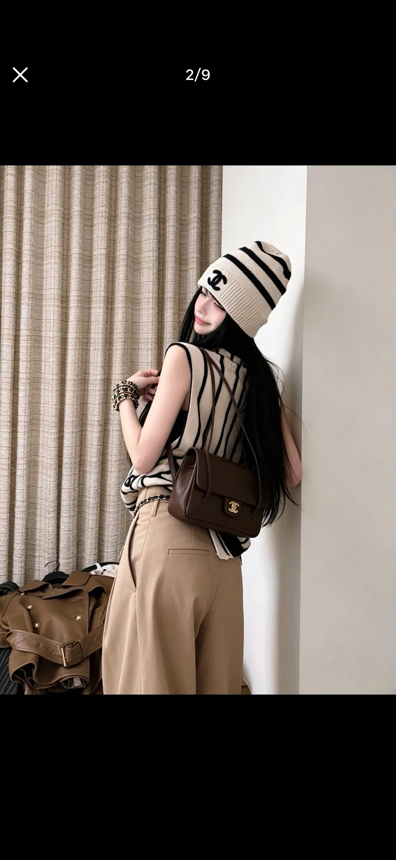 Chanel Striped CC Stripe Beanie in White · view 4