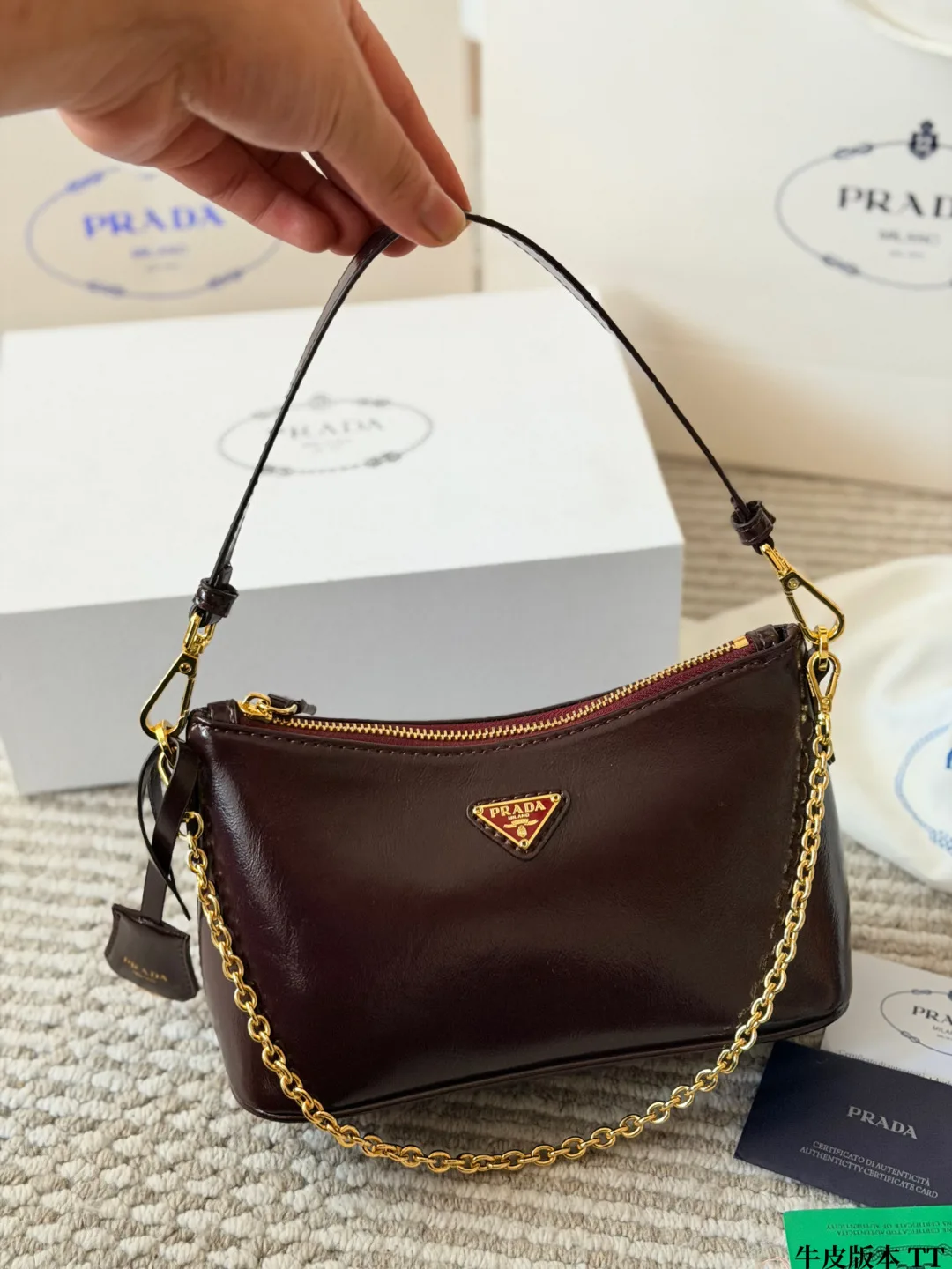 Prada Demi-Lune Bag in Black & Tan & Brown & White · view 3