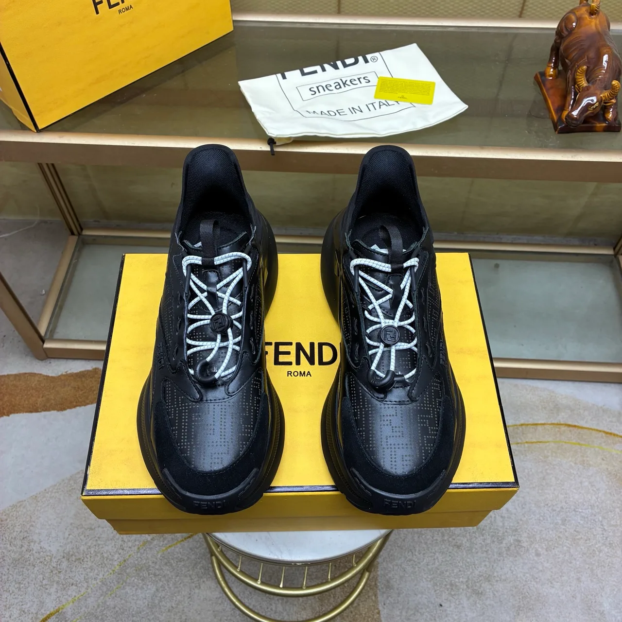 Fendi Round-Toe Sneakers in Black · view 1