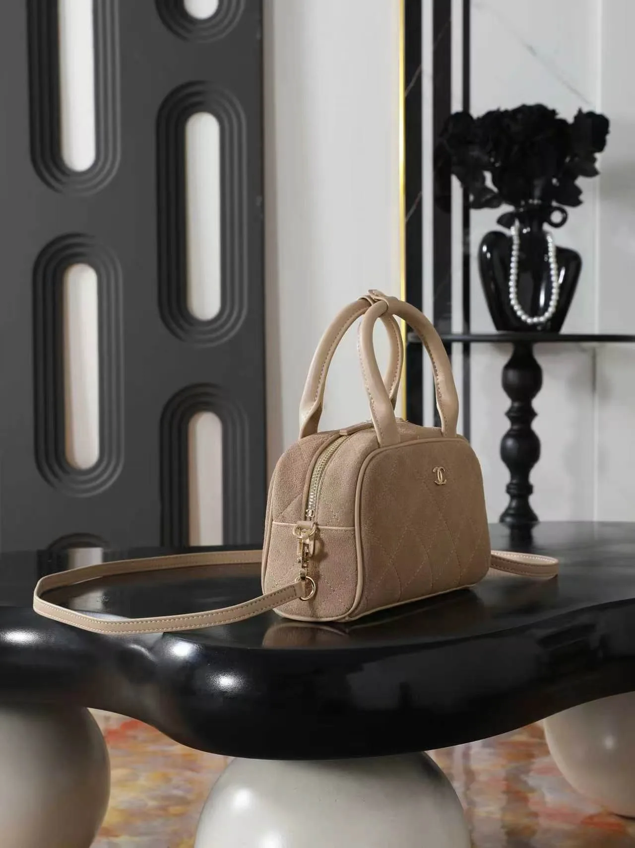 Chanel Quilted Top-Handle Bag in Beige · view 3