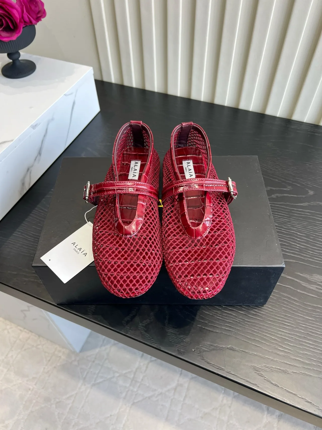 Alaia Sheepskin Ballet Flats in Red · view 1