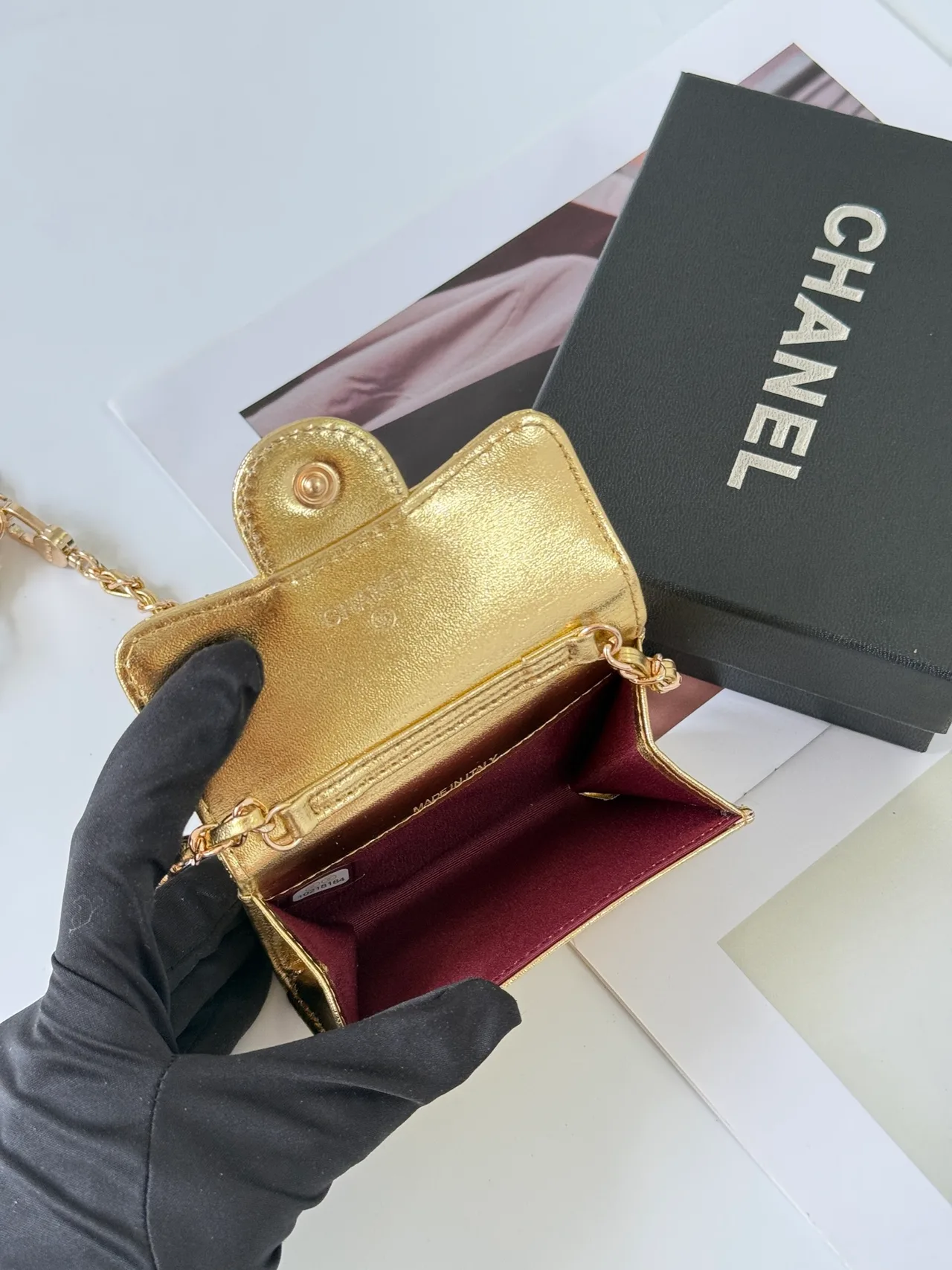 Chanel Quilted Glossy Wallet in Gold · view 6