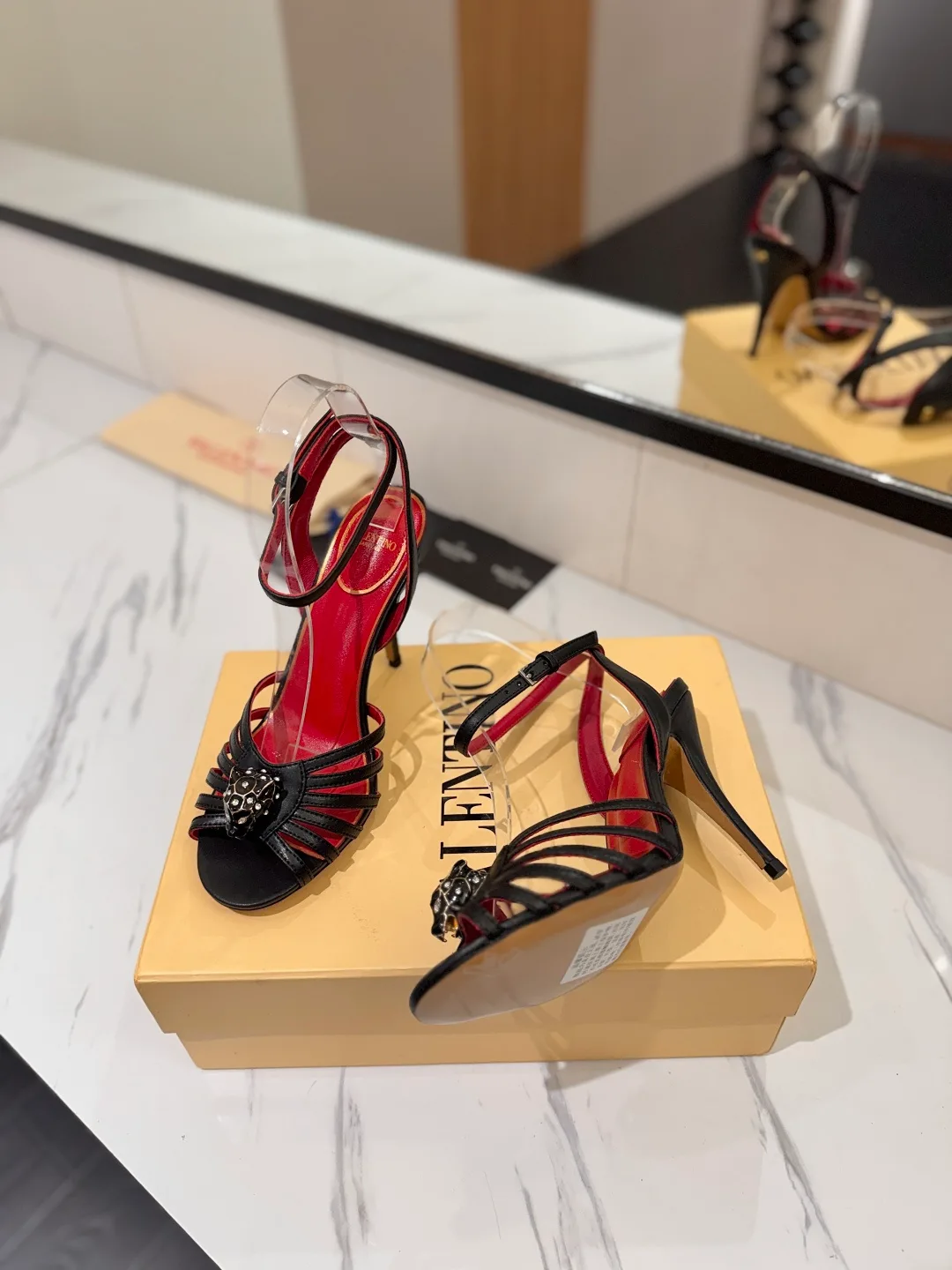 Valentino Jewel-Bow Strap Sandals in Black · view 5