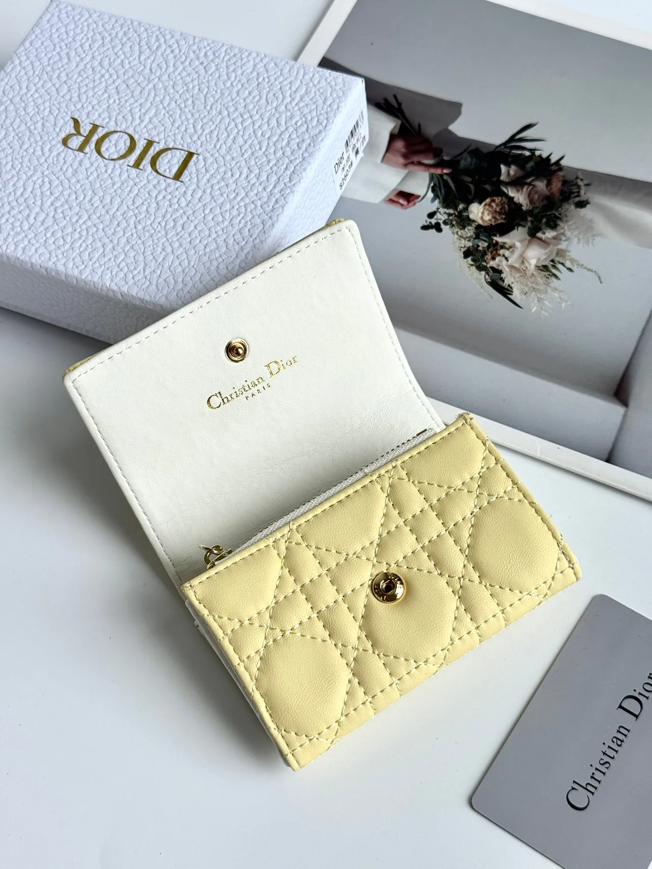 Dior Calfskin Quilted Glossy Wallet in Yellow · view 3