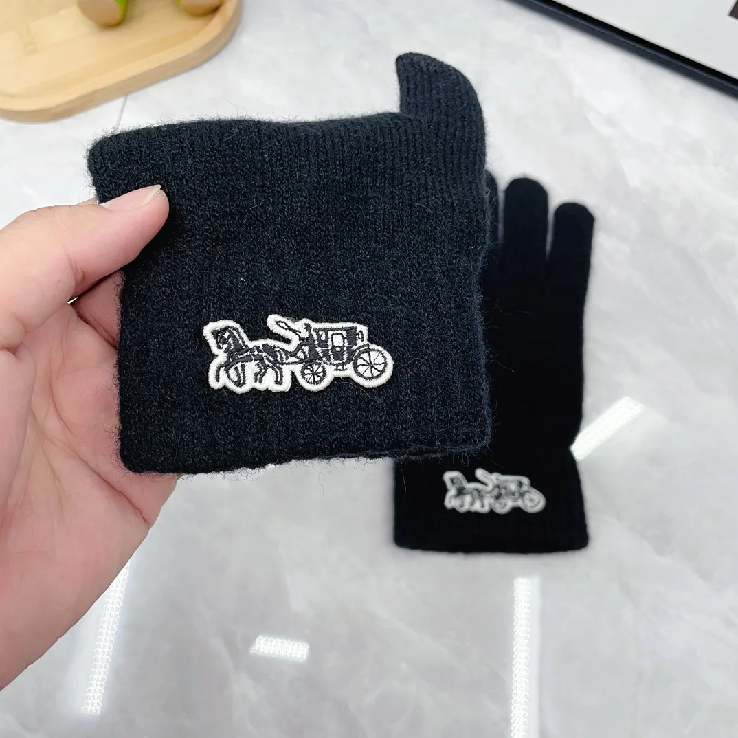Coach Wool Ribbed Embroidered Hat Scarf and Gloves Set in Black · view 6