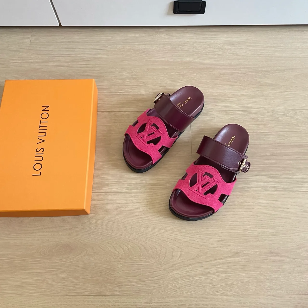 Louis Vuitton Leather Buckle Sandals in Pink · view 2
