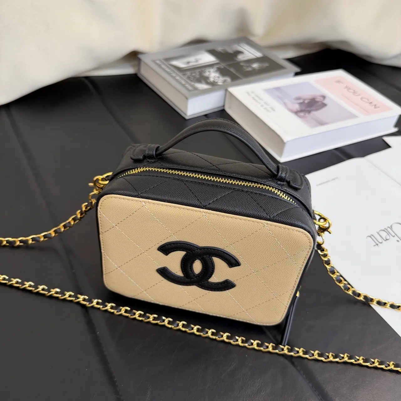 Chanel Quilted Crossbody Bag in Beige · view 3
