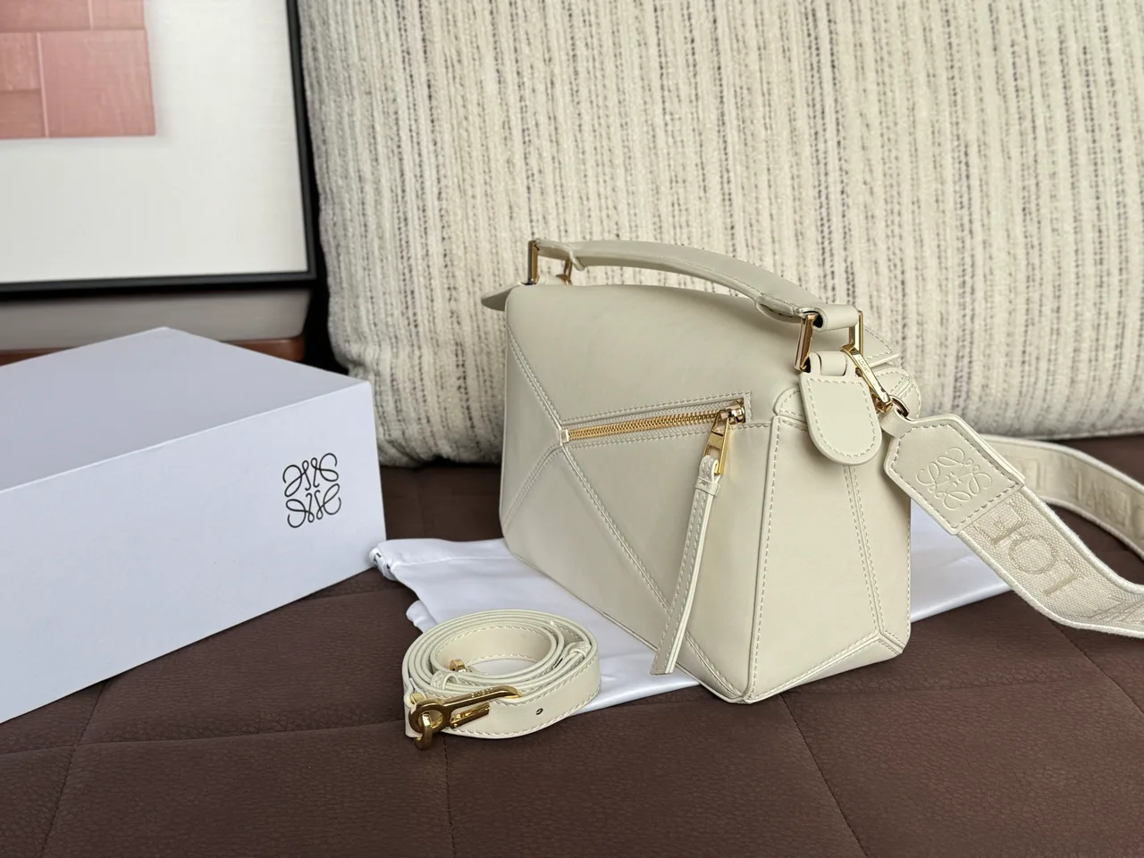 Loewe Puzzle Edge Geometric-Panel Crossbody Bag in Cream · view 2
