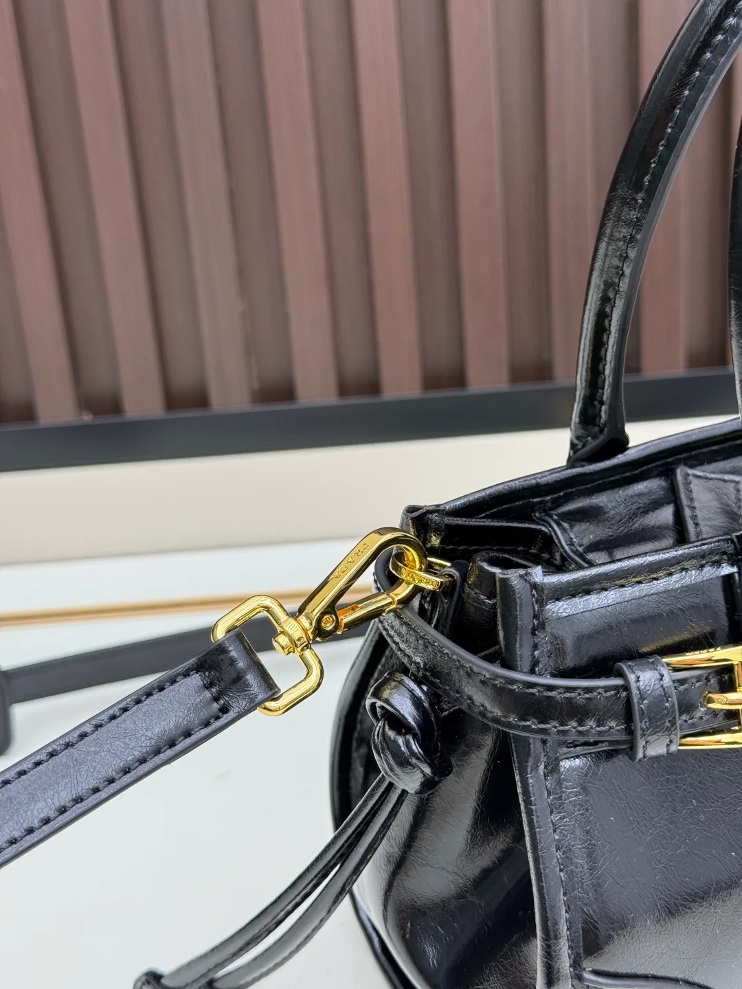 Prada Calfskin Glossy Crossbody Bag in Black · view 6