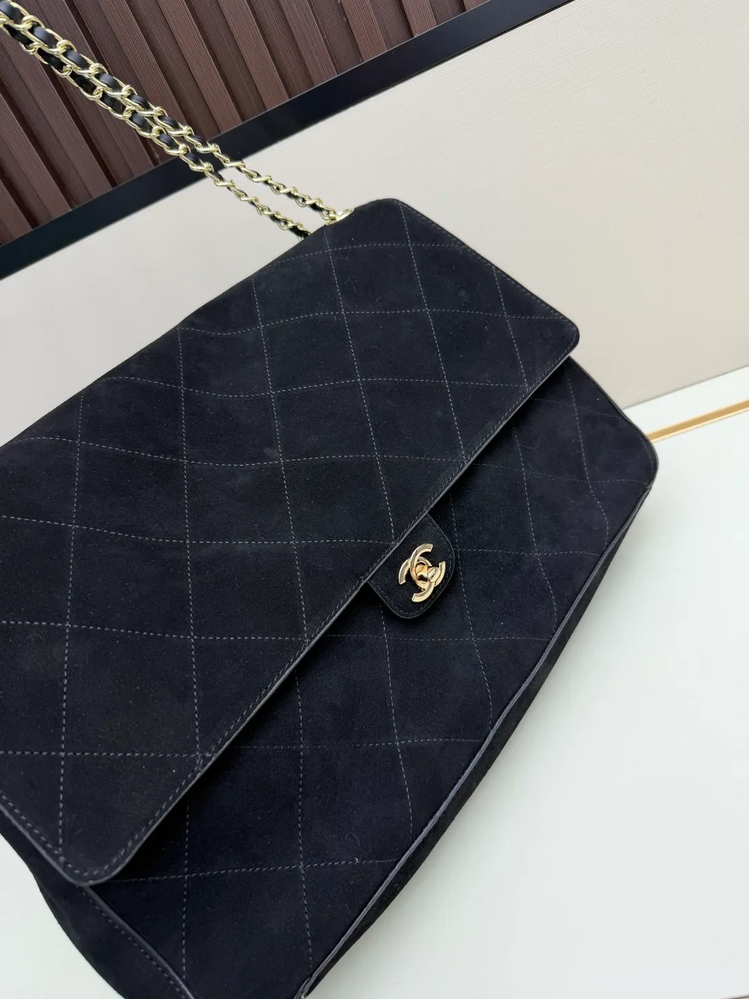 Chanel Suede Quilted Crossbody Bag in Black · view 4