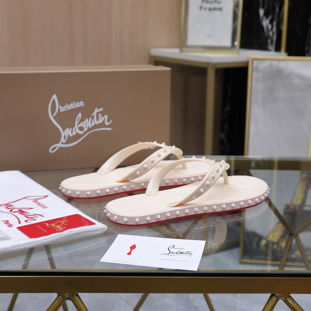 Christian Louboutin Studded Flip-Flops in White · view 3