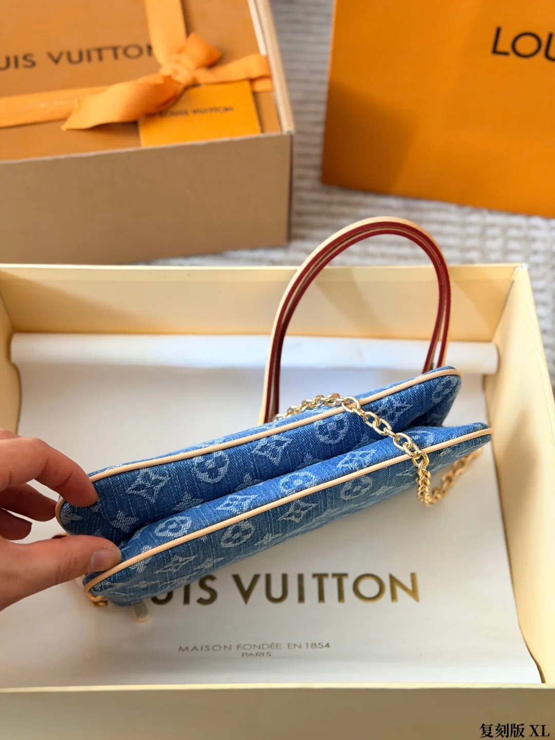 Louis Vuitton Cowhide Canvas Monogram Clutch in Blue · view 6