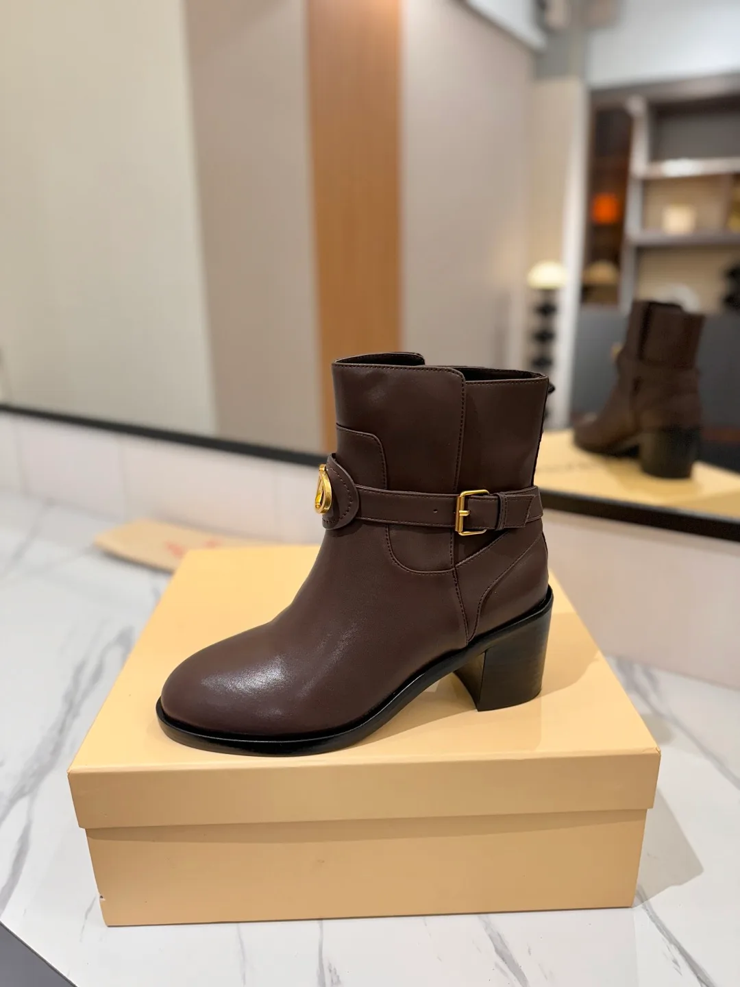 Valentino Calfskin Ankle Boots in Brown · view 4