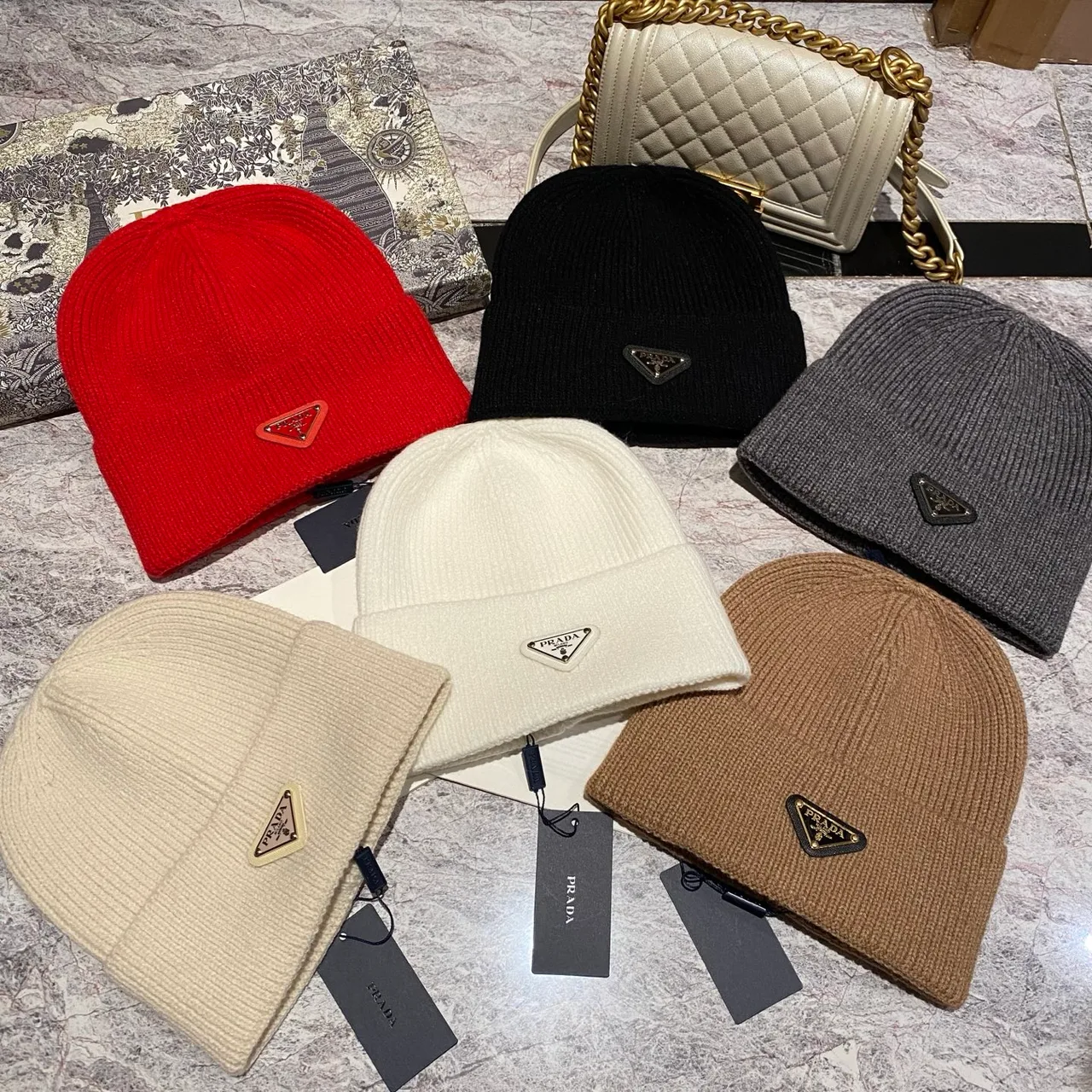 Prada Beanie in Black & White & Red & Grey & Tan · view 7