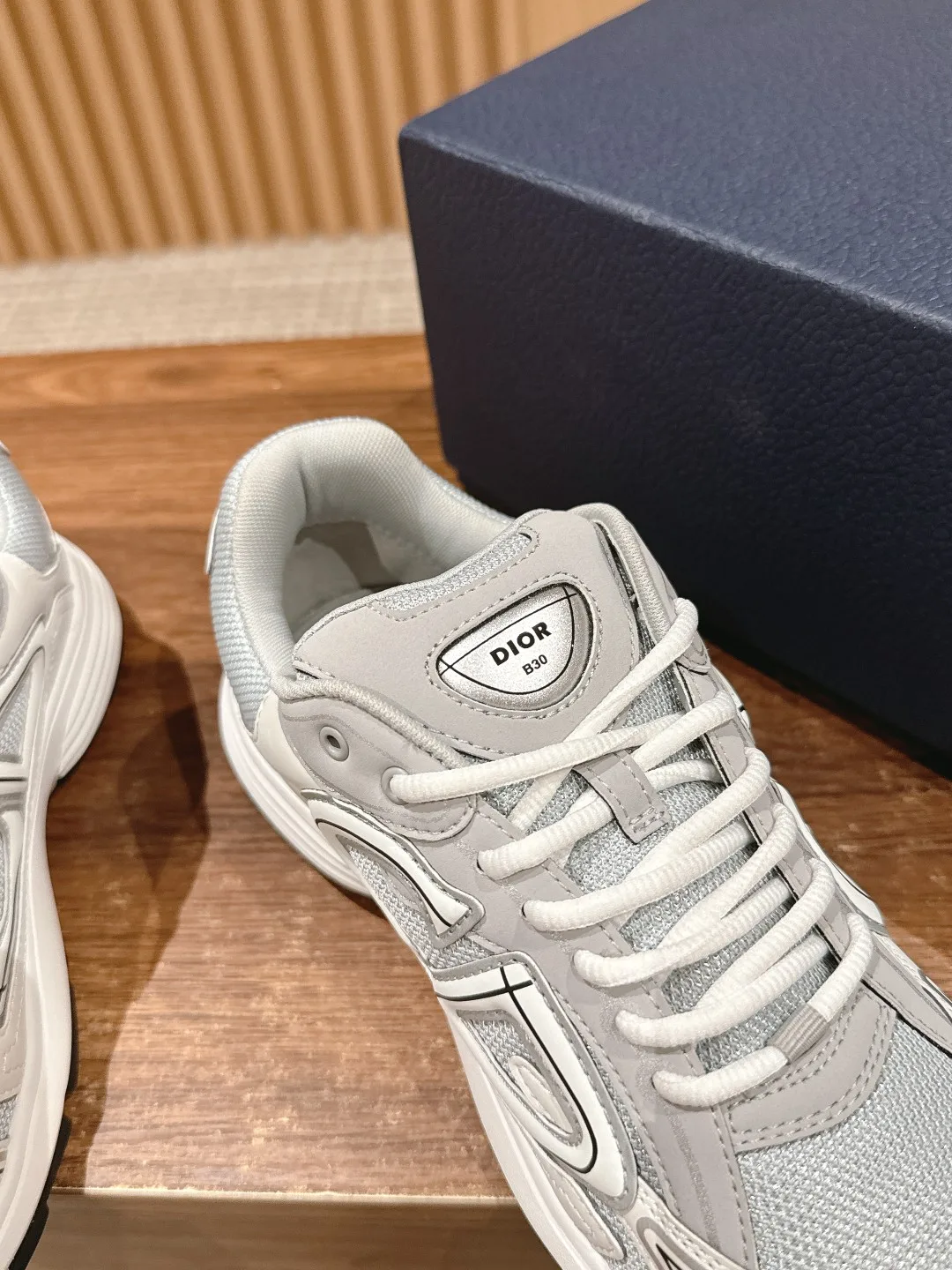 Dior Smooth Round-Toe Sneakers in Grey · view 8