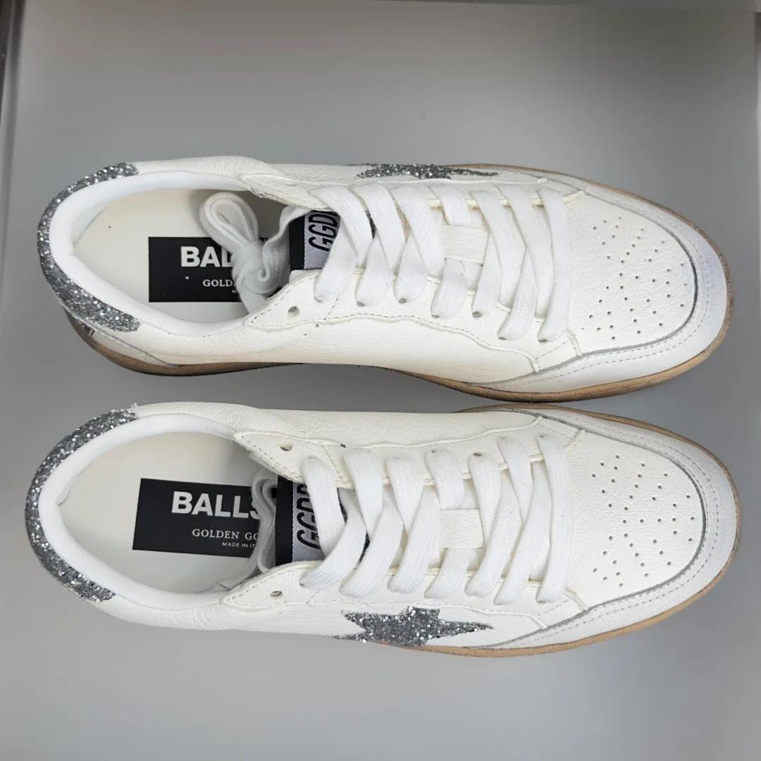 Golden Goose Cowhide Ball Star Sneakers in White · view 3