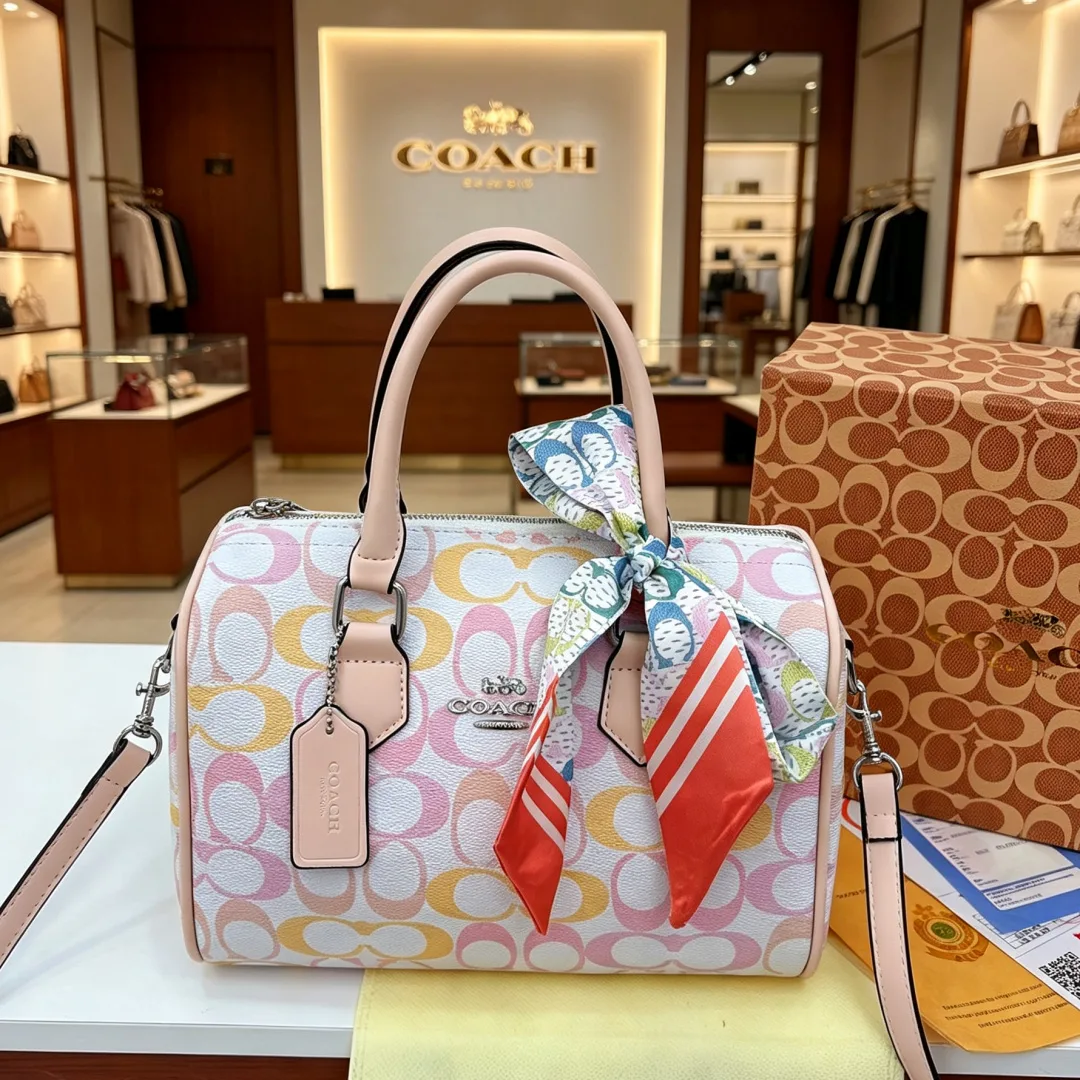 Coach Signature top-handle satchel in Cream / Black / Pink / White / Blue · view 1