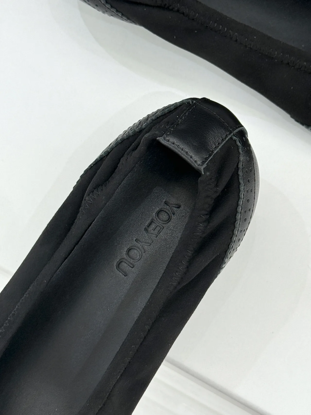 YOEYYOU Lambskin Denim Glossy Square-Toe Pumps in Black · view 8