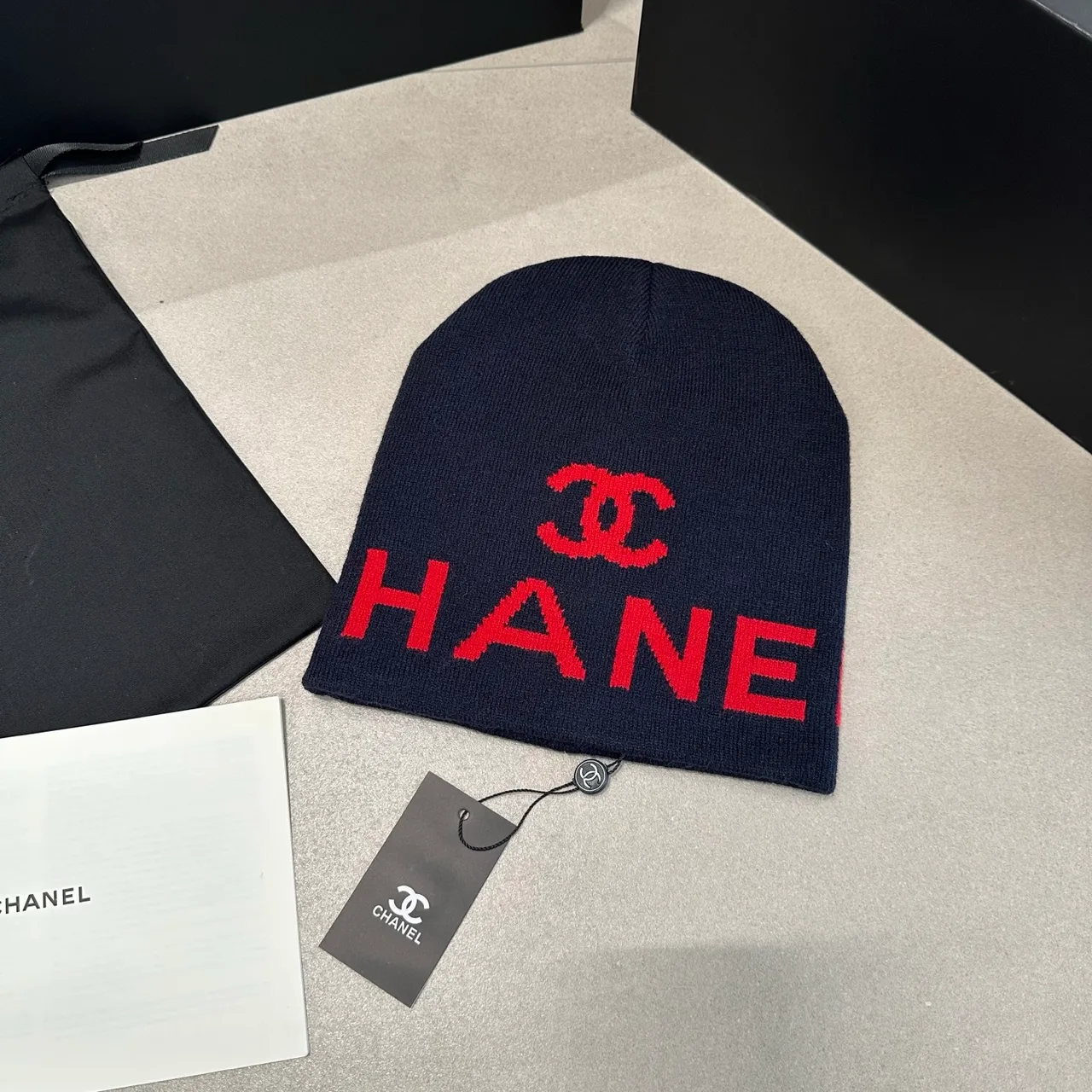 Chanel Logo knit beanie in Blue & Black · view 4
