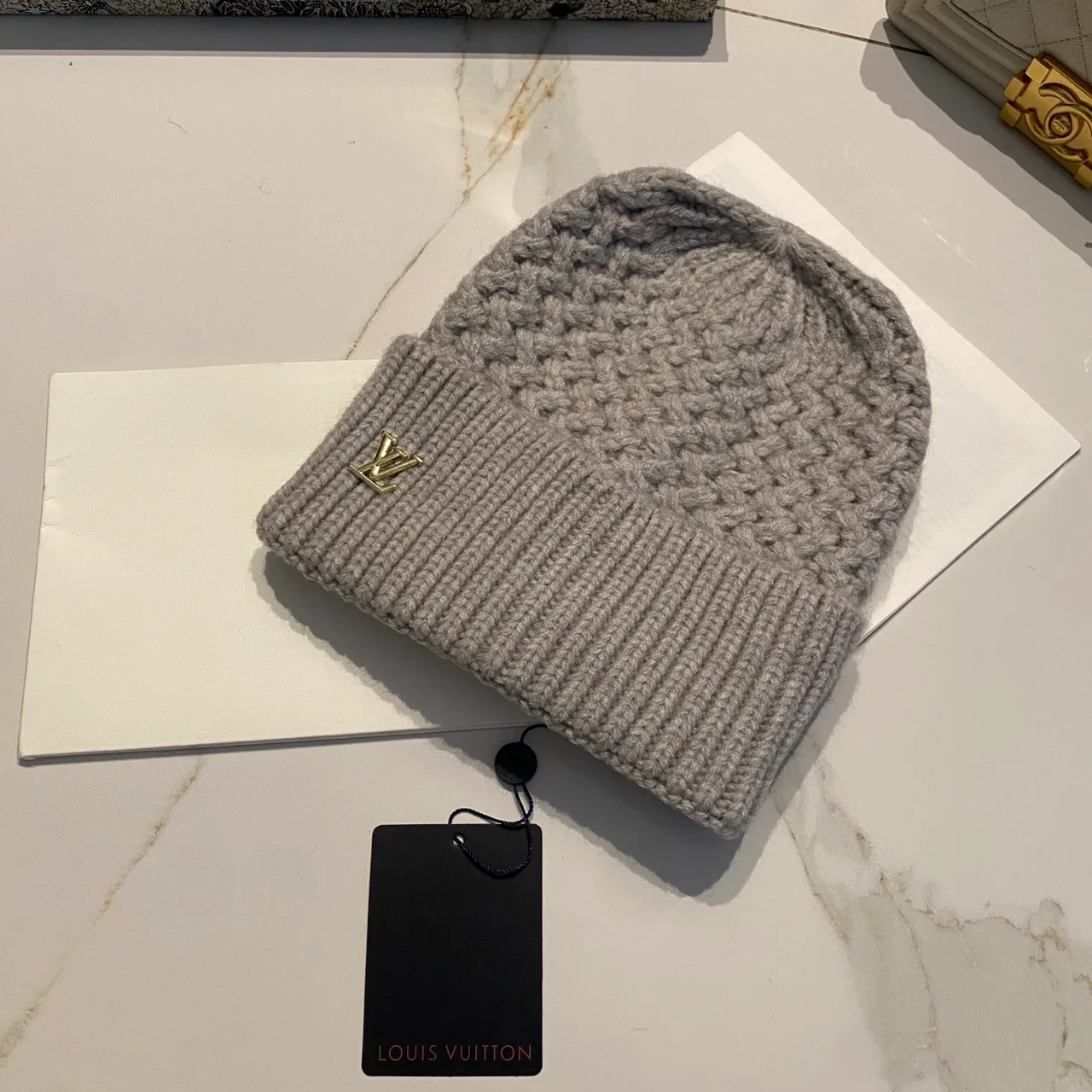 Louis Vuitton Beanie in Black & White & Beige & Grey · view 4