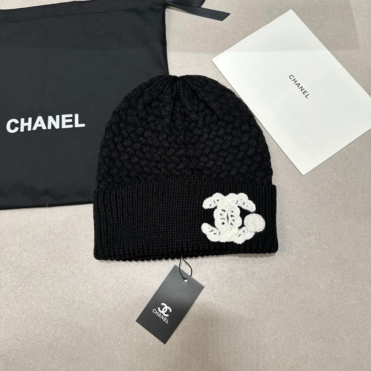 Chanel Textured CC Beanie in Black & White · view 1
