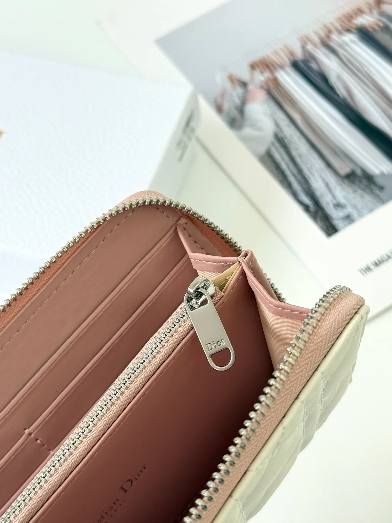 Dior Lambskin Quilted Glossy Wallet in Cream · view 6