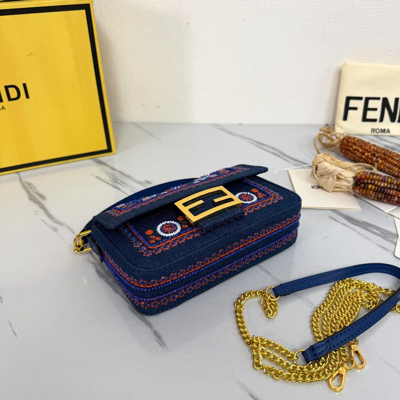 Fendi Embroidered Crossbody Bag in Blue · view 4