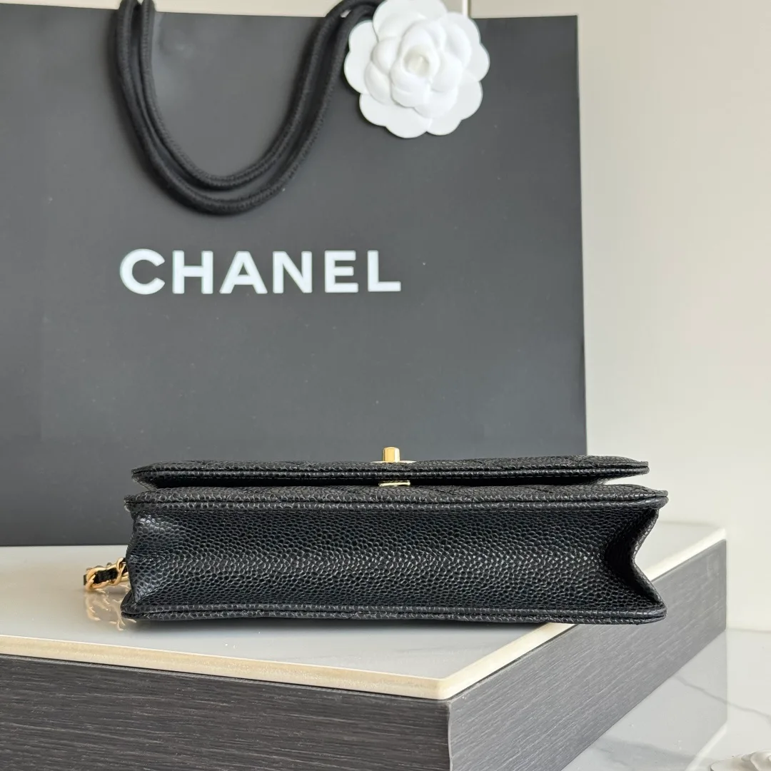 Chanel Calfskin Quilted Chain Wallet in Black · view 5