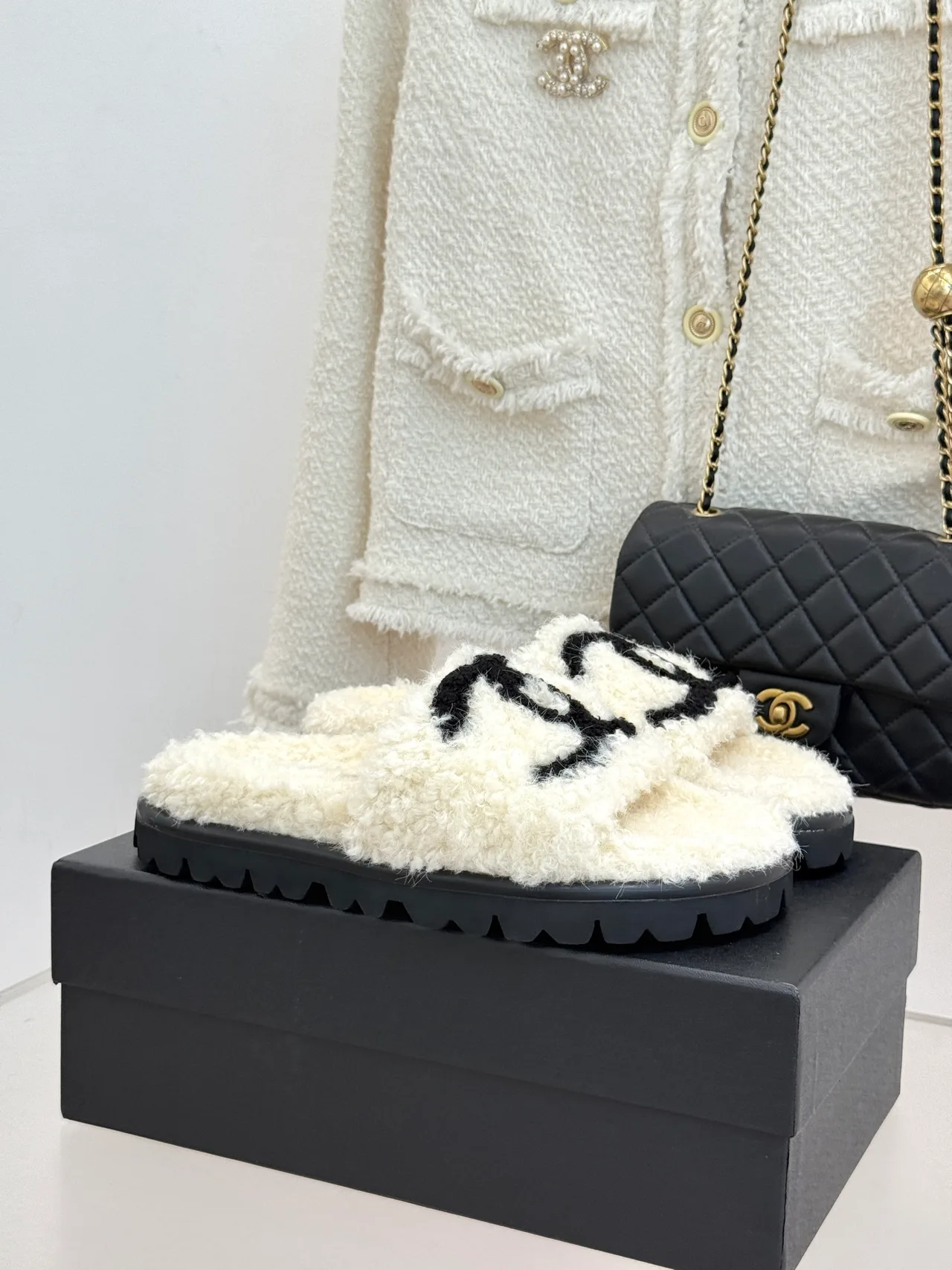 Chanel Denim Slippers in Cream · view 1