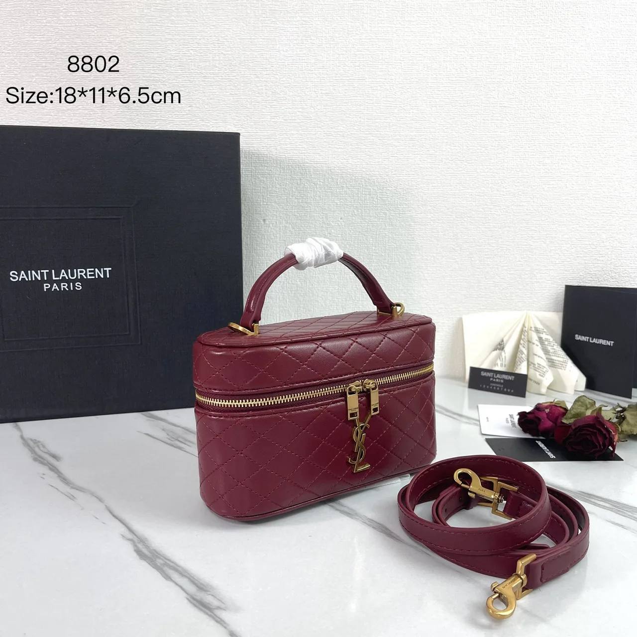Saint Laurent Quilted Crossbody Bag in Burgundy · view 2