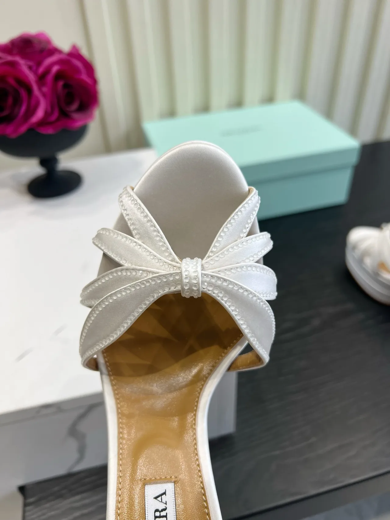 Aquazzura Silk Platform Heeled Sandals in White · view 7