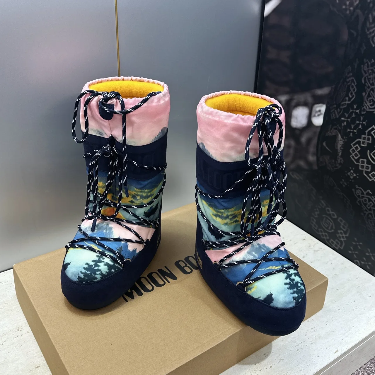 Moon Boot Lace-Up Snow Boots in Blue · view 2