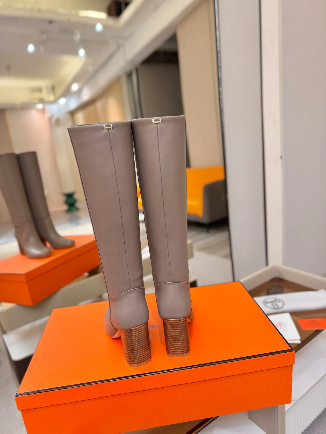 Hermes Cowhide Knee-High Boots in Grey · view 7