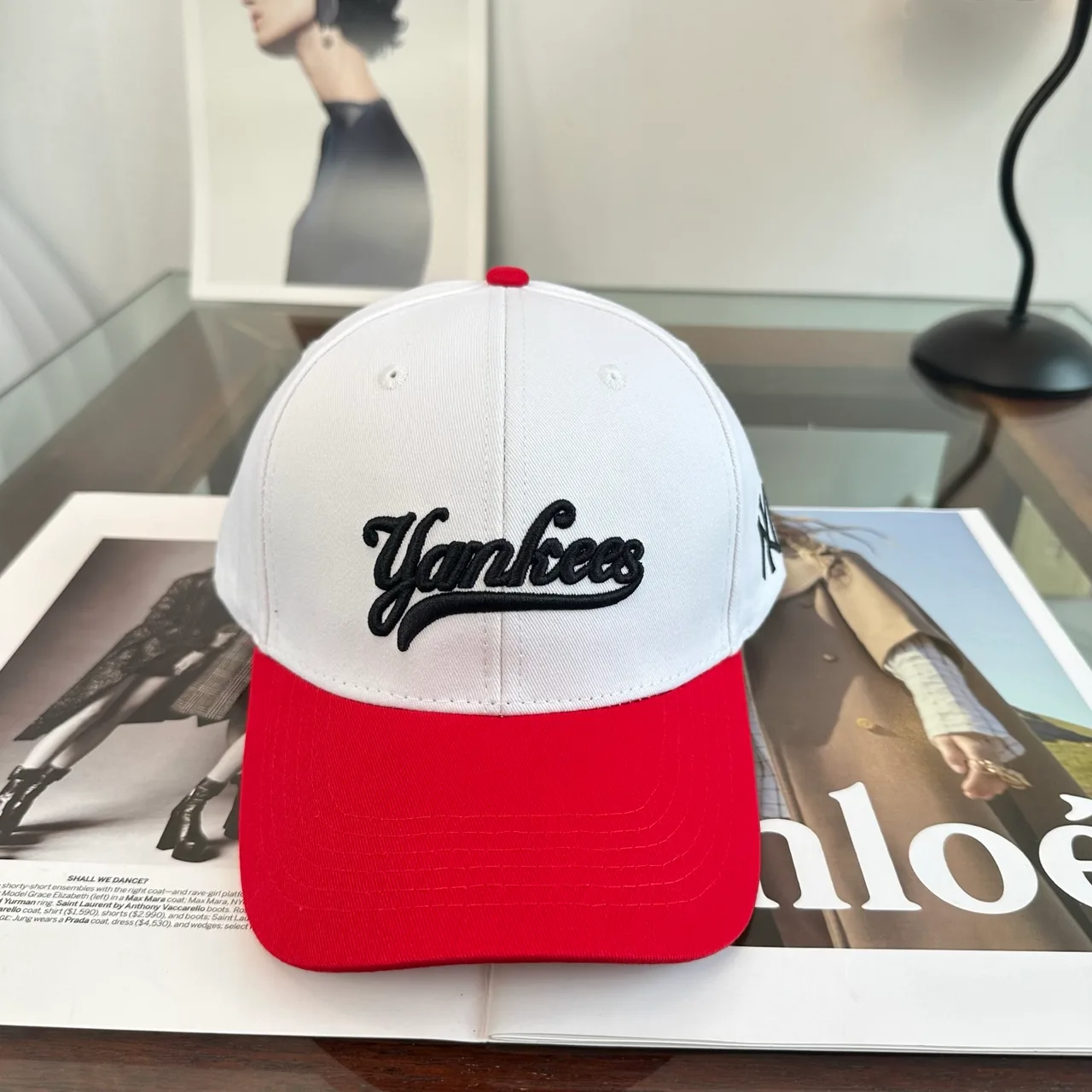 Yankees-Script Colorblock Baseball Cap in Grey & Blue & Brown & White · view 2