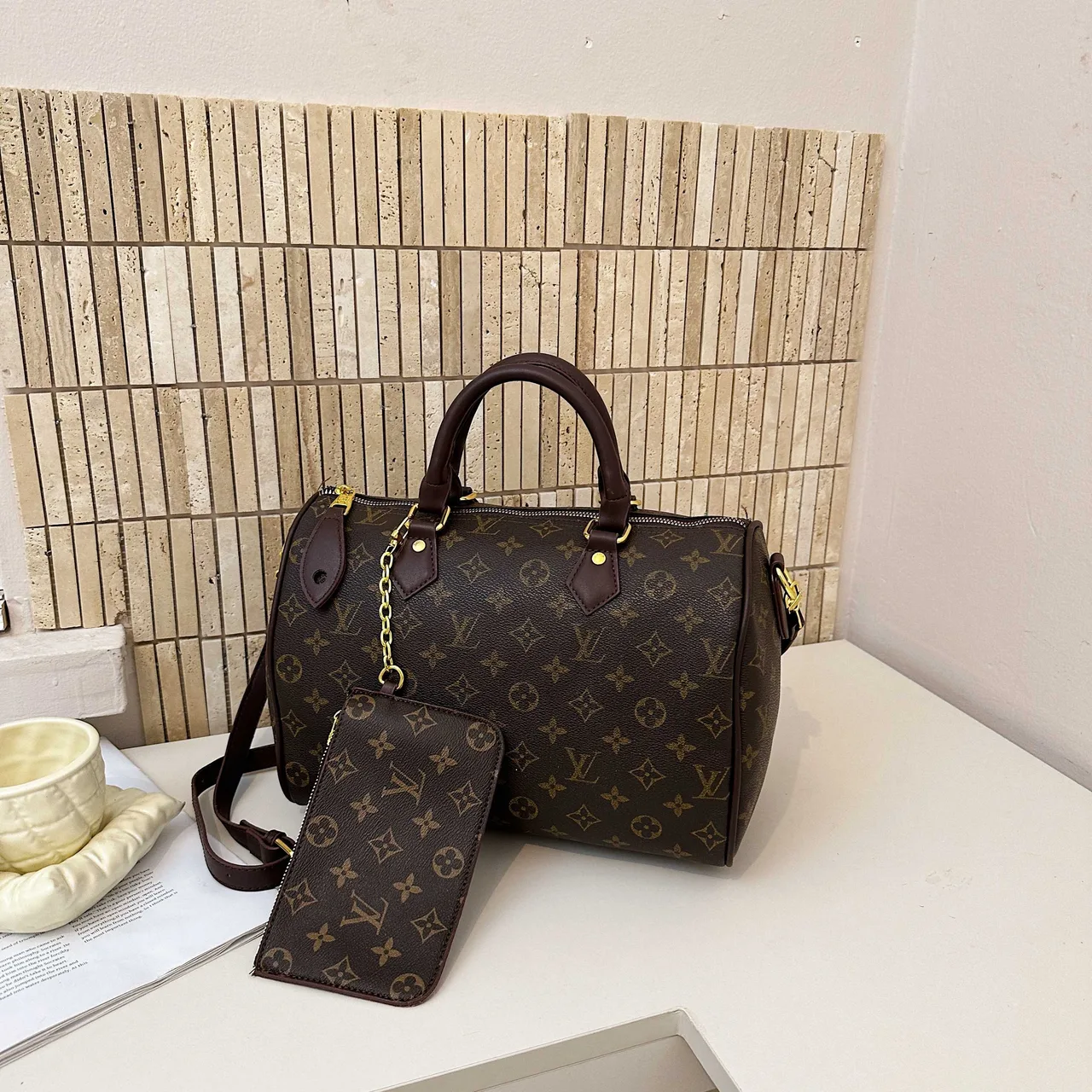 Louis Vuitton Monogram Speedy Bag in Brown & Grey · view 4