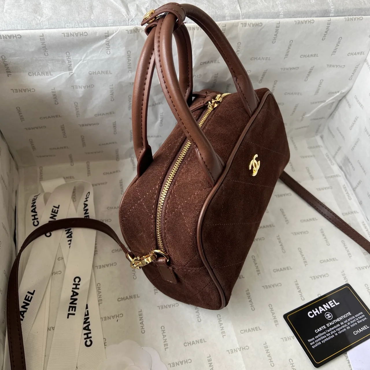 Chanel Quilted Handbag in Brown · view 3
