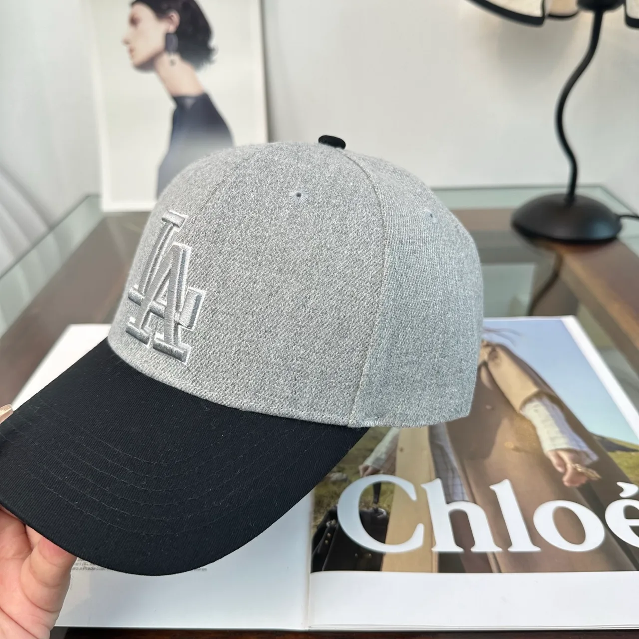 LA Letter Colorblock Baseball Cap in Grey & Brown & Black & Blue · view 8