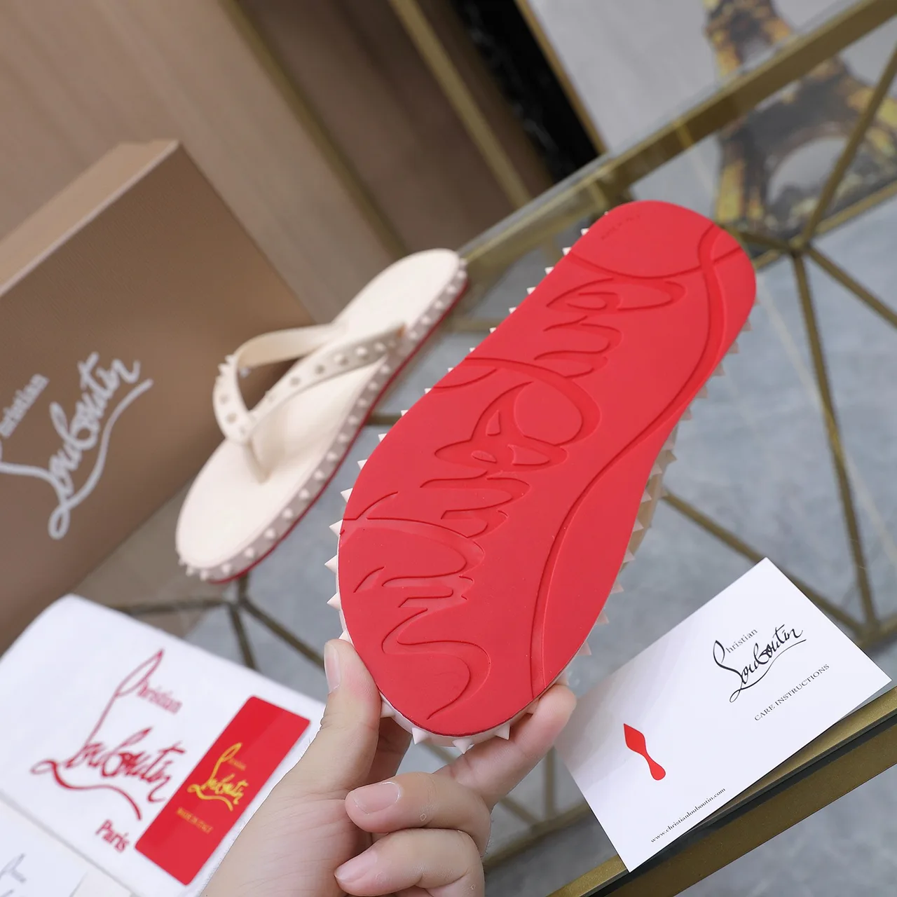Christian Louboutin Studded Flip-Flops in White · view 7