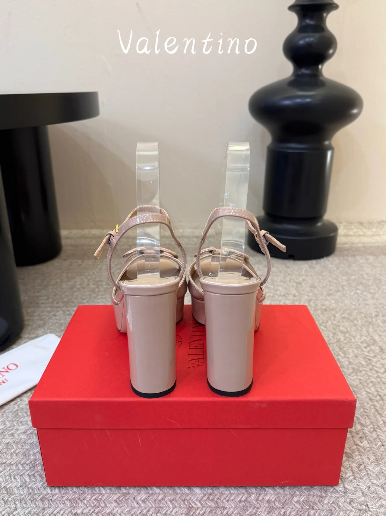 Valentino Patent Leather Square-Toe VLogo Platform Sandals in Pink · view 6